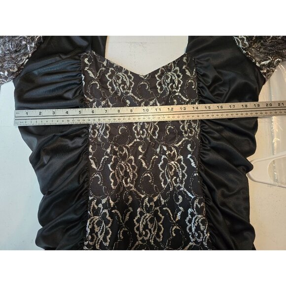 Vintage 80s Mayvens of California Black & Silver Ruched Cocktail Dress | Size 18 - Picture 4 of 8